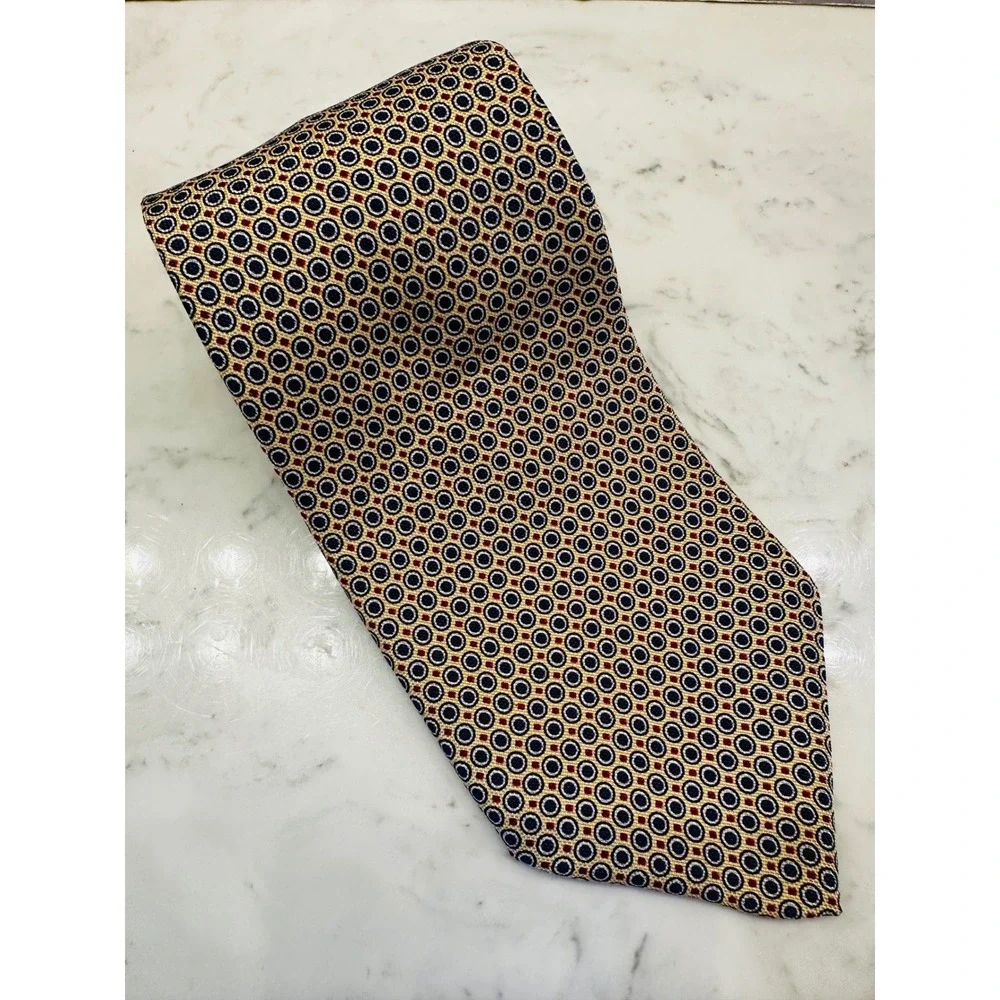 Polo University Ralph Lauren Silk Tie Yellow Hand Finished Medallion USA Vintage